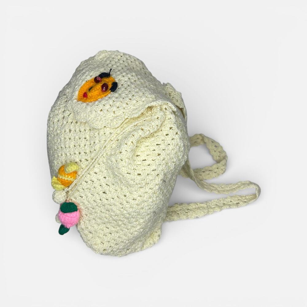 Handmade Butter Yellow Crochet Mini Backpack – Whimsical Candy Appliqué